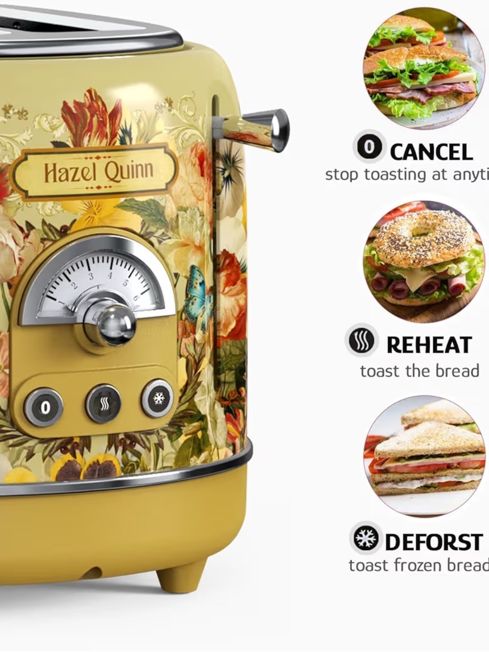 Hazel Quinn X Eduardo Recife 2-Slice Retro Toaster 6 Browning Levels Floral - Picture 5 of 16